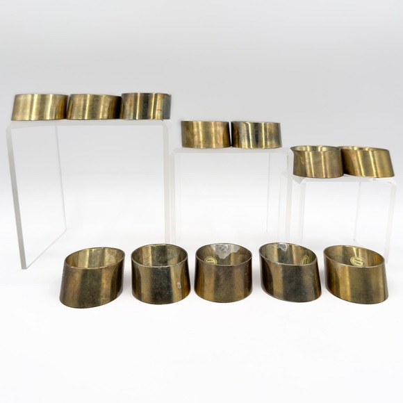 Brass Napkin Rings Modernist Slanted Design Gold Dining Table '70s Set of 12 - Picture 10 of 13